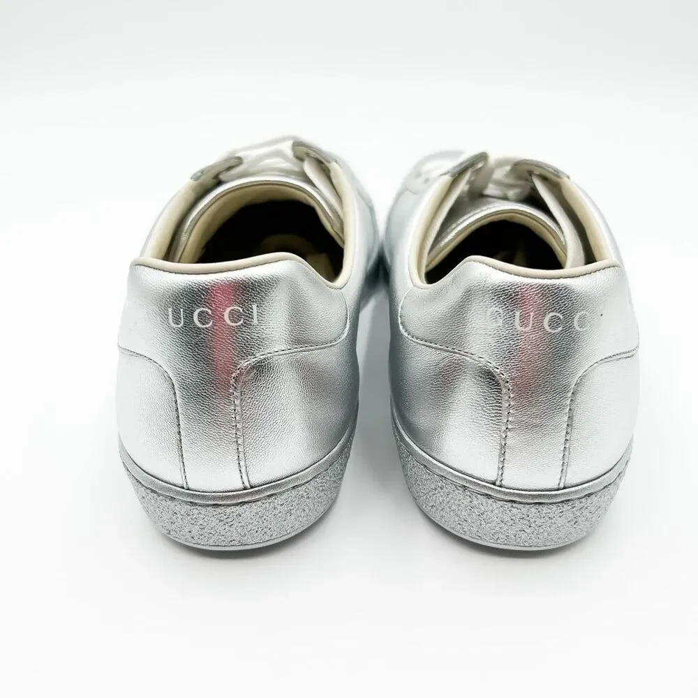 Gucci New GG Ace Silver Sneakers Interlocking G Trainers Mens